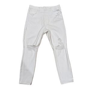 Good American Good Waist White Distressed Skinny Jeans 14/32 High Rise Curve Fit